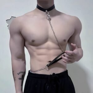 Punk collar Gothic leather collar traction rope men's M training K9 dog chain